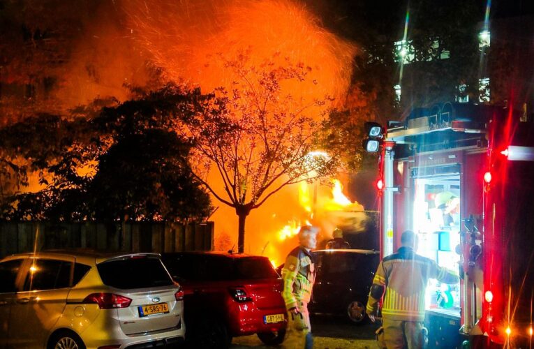 Metershoge vlammen bij coniferenbrand in centrum Enschede